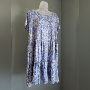 Lucky Brand 1X Blue Paisley Tiered Women's Dress